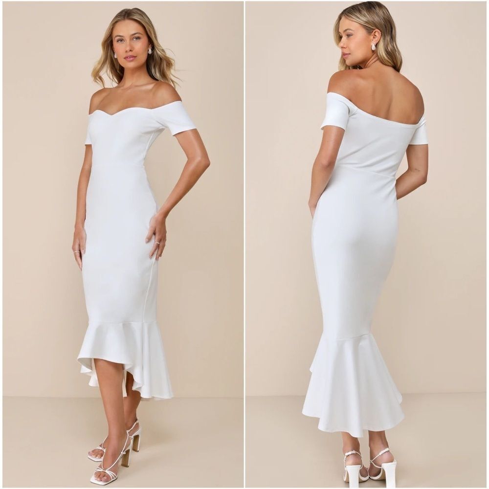 Lulus How Much I Care Ivory Off-the-Shoulder Midi Dress Size Small NEW